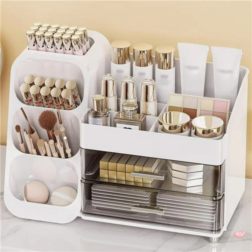 Large Makeup Organizer with Drawers Vanity Skincare Storage Box White